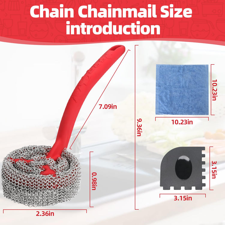 Cast Iron Chainmail Scrubber with Handle （ABS）