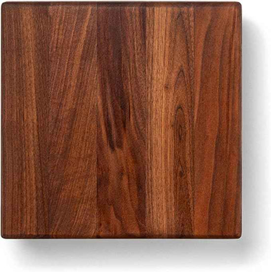 John Boos B Series Square Wooden Walnut Cutting Board 9”x9” – 1.5” Thick, 3-lb Non-Reversible Butcher Block with Wood Bun Feet & Edge-Grain