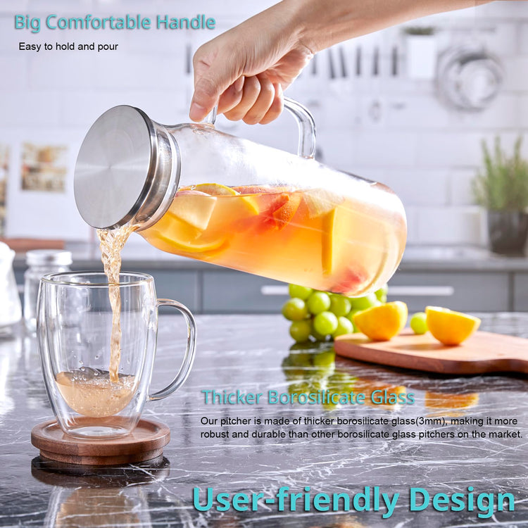 2 Pack 1.6 Liter 54 oz Glass Pitcher with Lid and Handle (2 Count)