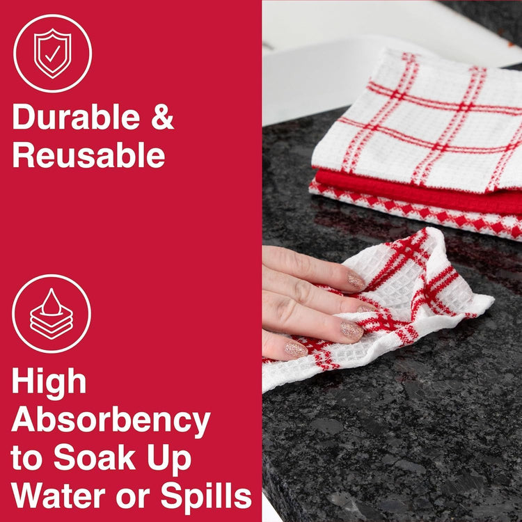 T-FAL Premium Waffle Dish Cloths: Highly Absorbent, Super Soft Long Lasting - 100% Cotton, 12"x13" Flat Waffle Dish Towel for Cleaning & Drying Dishes, (4-Pack), Red - Nestoria