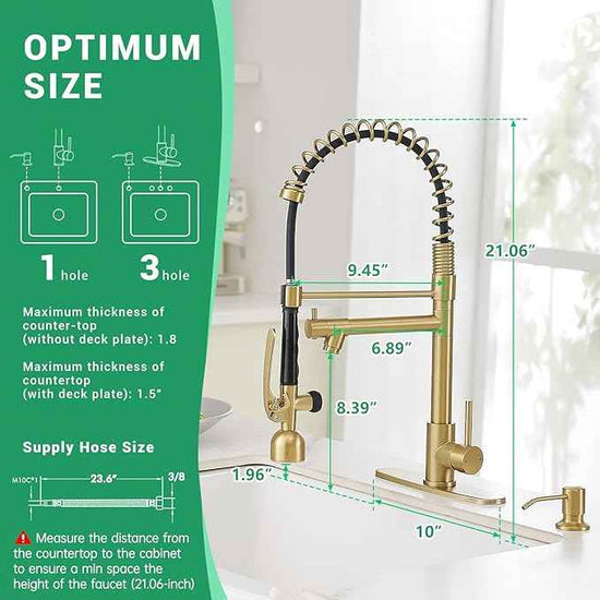 Fapully Commercial Kitchen Faucets with Pull Down Sprayer Brushed Gold LED Single Handle Faucet for Kitchen Sink, Kitchen Faucet with Soap Dispenser and Deck Plack for 4 Hole