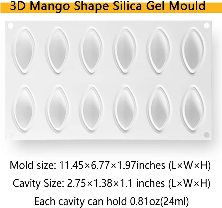 OCPO KITCHEN Quenelle Silicone Mold for Baking Mousse Cake, Fruit French Dessert, Pastry, Chocolate, Pudding, Jelly, Ice Cream, Quenelle Mold (12-Cavity)