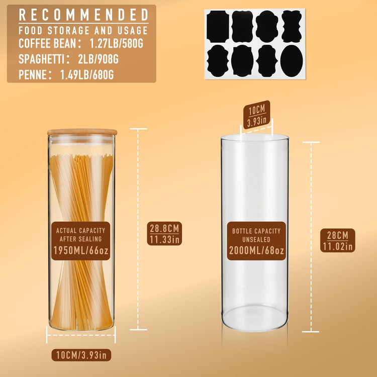 70oz Straight cylindrical Airtight Storage Jars with Bamboo Lid Set of 3 Storage Container Glass Jars (3 Count)