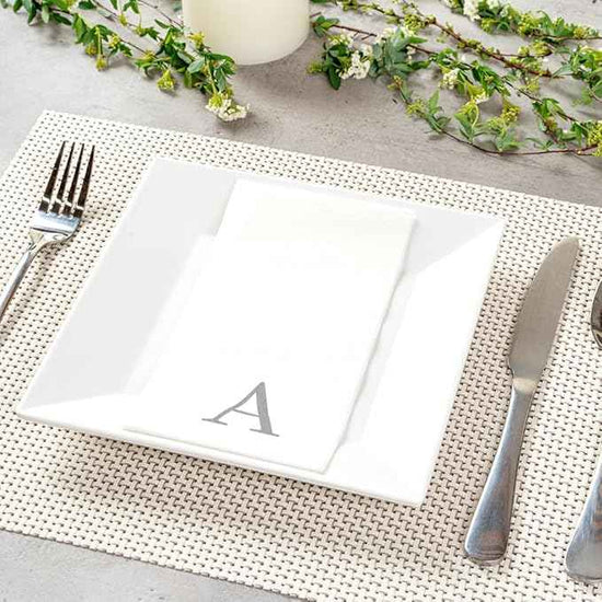 Luxenap 15.8 X 7.9 Inch Linen-Feel Guest Towels, 2000 Lettered Hand Towels - Silver Letter 'A', Sans Serif Font, White Paper Dinner Napkins, airlaid, For Restrooms And Tables - Restaurantware