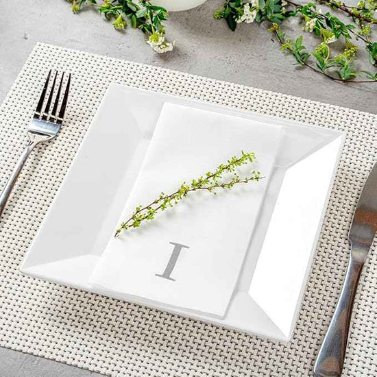 Luxenap 15.8 X 7.9 Inch Linen-Feel Guest Towels, 2000 Lettered Hand Towels - Silver Letter 'I', Sans Serif Font, White Paper Dinner Napkins, airlaid, For Restrooms And Tables - Restaurantware