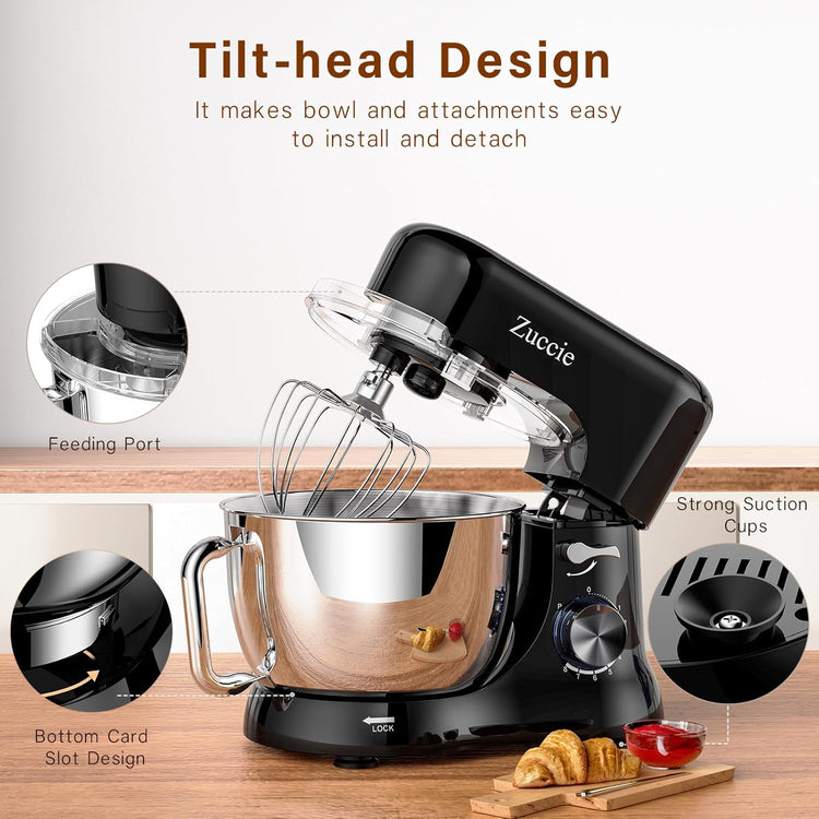 Stand Mixer, Zuccie 4.8QT Kitchen Electric Stand Mixer, 380W Motor Power Food Mixer, 8+P-Speed Dough Mixer with Dough Hook, Wire Whip & Beater, Black