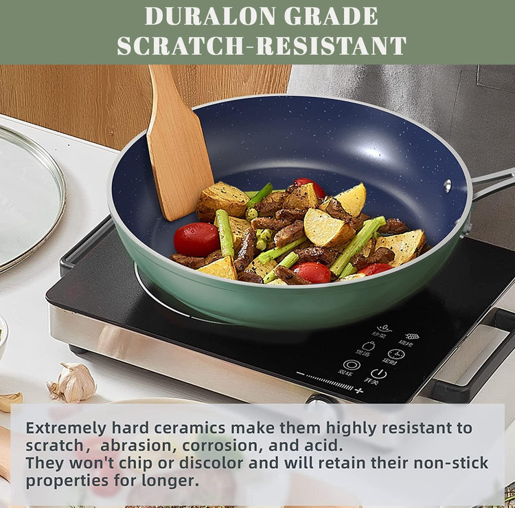 9pc Cookware Set Healthy Duralon Blue Ceramic Nonstick Coated