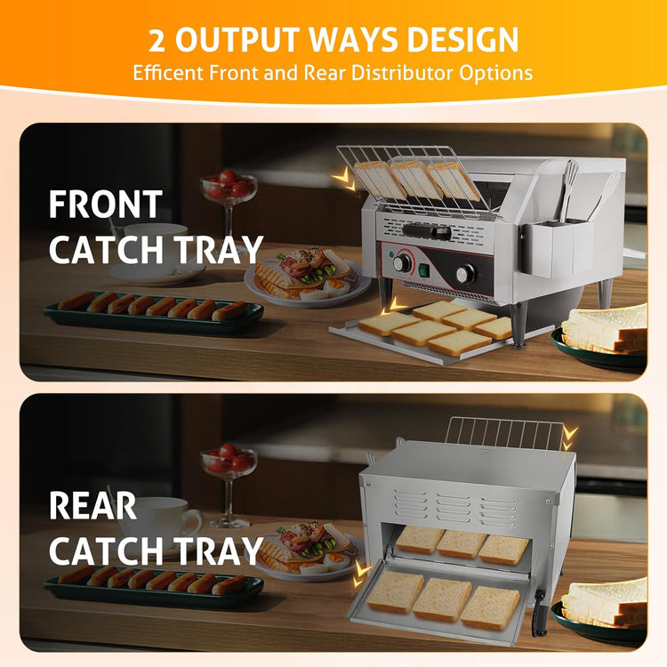 WICHEMI Commercial Toaster 450 Slices/Hour Commercial Conveyor Toaster Electric Stainless Steel Heavy Duty for Restaurant Bun Bagel Bread, 2600W