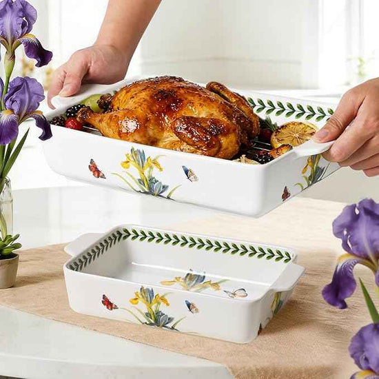 ACMLIFE Ceramic Casserole Dish Set, Ceramic Baking Dish for Oven, Casserole Dish Bakeware Set, Casserole Dishes for Oven, Lasagna Pan, Large Baking Dishes with Handles, Microwave, Dishwasher Safe, Gift Packaging Floral 2 Pcs Set(13"x8"+10.3"x6.3") (Iris)