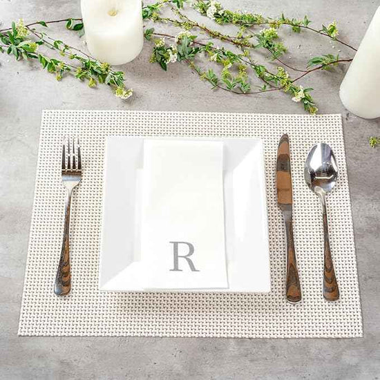 Luxenap 15.8 X 7.9 Inch Linen-Feel Guest Towels, 2000 Lettered Hand Towels - Silver Letter 'R', Sans Serif Font, White Paper Dinner Napkins, airlaid, For Restrooms And Tables - Restaurantware