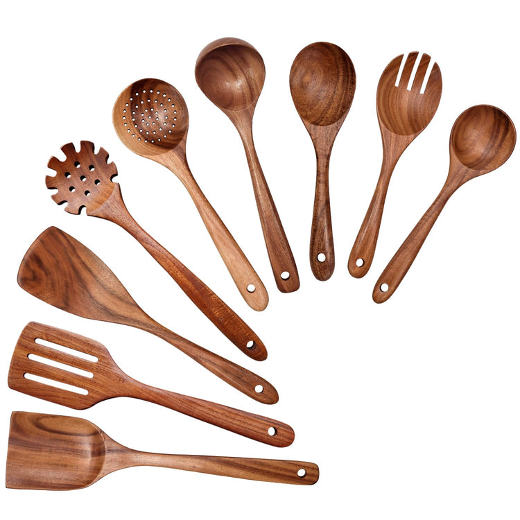 Wooden Spoons for Cooking 9 Pieces Set (9 Count)