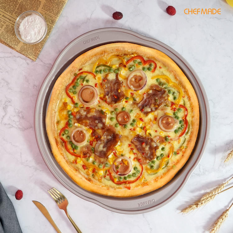 CHEFMADE Pizza pan, 14 Inch Non-Stick Pizza Tray Bakeware for Oven Baking (Champagne Gold)