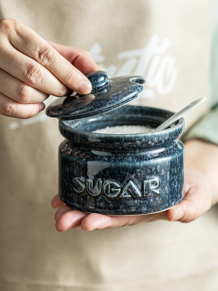 10oz Ceramic Sugar Bowl with Lid and Spoon for Coffee Bar (13.59 Count)