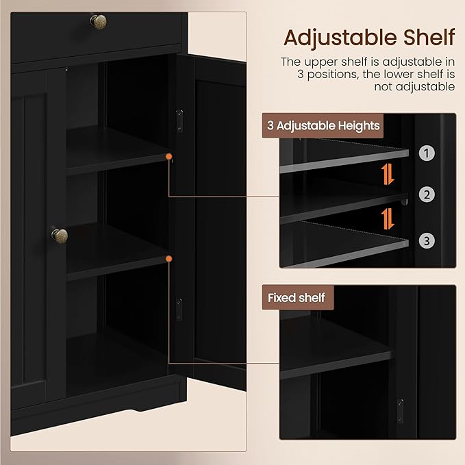 Yaheetech Bathroom Floor Cabinet, Large Storage Cabinet with 4 Drawers & 2 Doors, Free-Standing Cupboard for Kitchen, Bathroom, Entryway, Black
