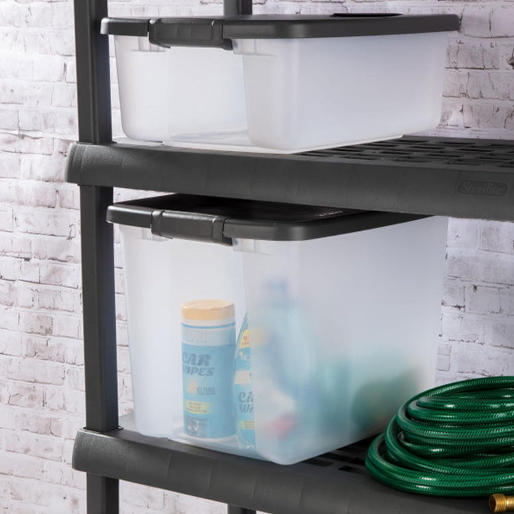 Sterilite 6-Pack ShelfTote, Clear Plastic Storage Bins with Lids, 50 Quart, Gray - Stackable Organizing Container Boxes for Closet, Bathroom, and Office