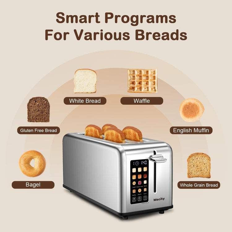 4 Slice Toaster Touch Screen 1.5" Long Slot