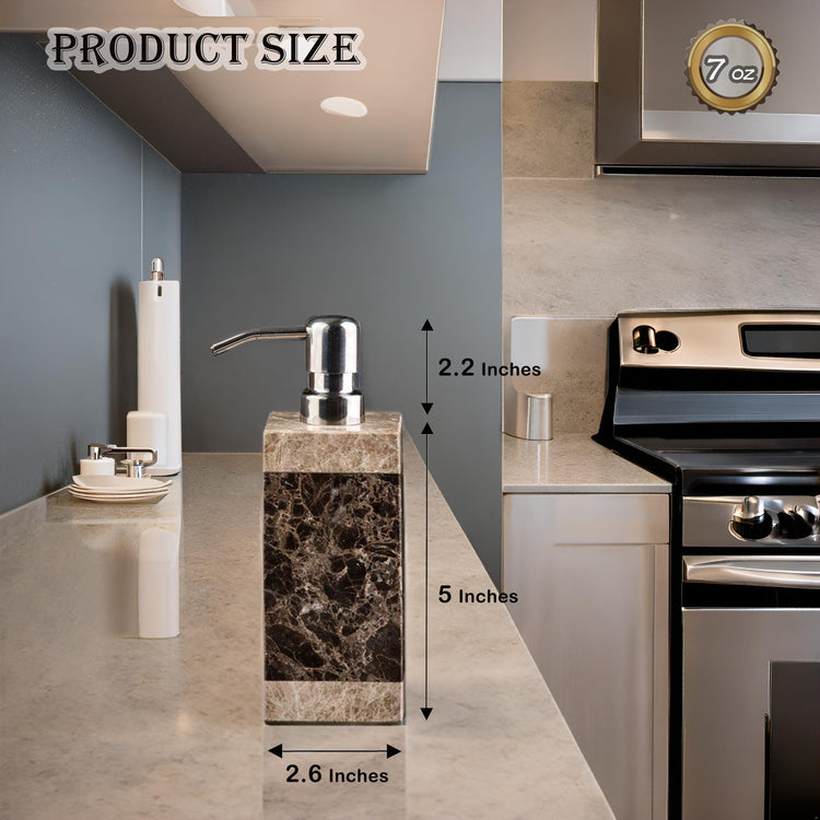 Hand Liquid&Lotion Soap Dispenser Pump Bottle Natural Marble for Kitchen Bathroom Countertop Laundry Room Holds Dish Soap Shampoo Laundry Liquid Shower Gel