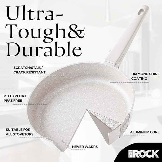 THE ROCK SOHO 15Pcs Ceramic Cookware Set – Non toxic Pots and Pans Set Non Stick with ROCK.TEC – Nothing Sticks, Never Warps, Lasts Longer, PTFE PFOA & PFAS Free, Induction & Dishwasher Safe, Cream