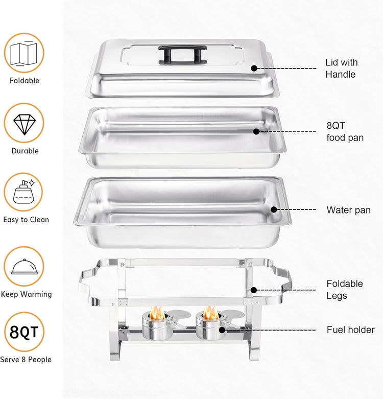 Chafing Dish Buffet Set 4 Packs,8 Quart Stainless Steel Foldable Rectangular Chafing Full Size Food Pan,Chafing Servers With Covers buffet servers and food warmers for parties wedding outdoor banquet