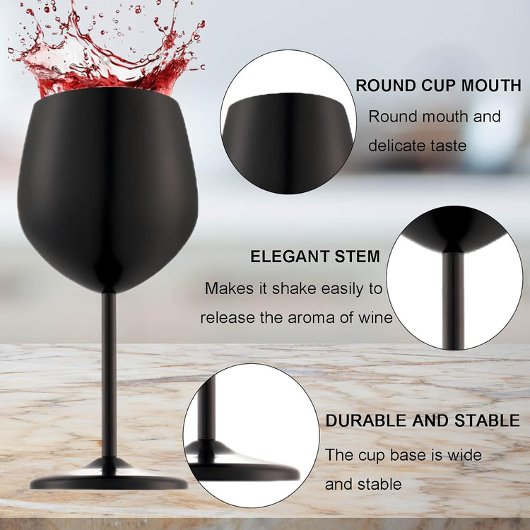 Stainless Steel Wine Glasses Set of 2, 18 oz Unbreakable Black Wine Glass Unique Metal Wine Goblets for Outdoor Capming and Pool Gift for Wine Lovers