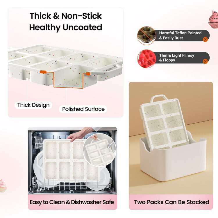 2 Pack 8 Cavity Mini Silicone Loaf Pans (2 Count)