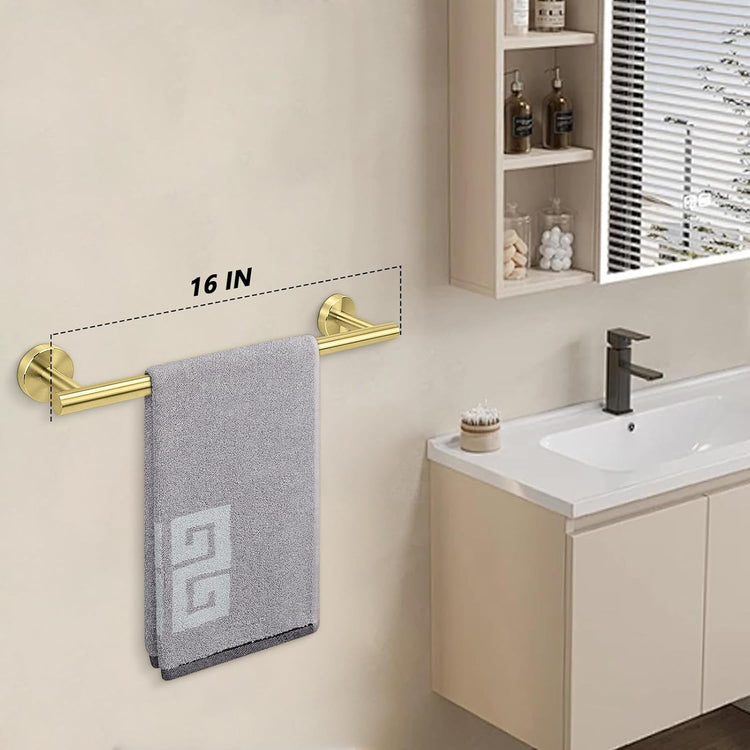 NearMoon Bath Towel Bar, Bath Accessories Thicken Stainless Steel Shower Towel Rack for Bathroom, Towel Holder Wall Mounted (1 Pack, Brushed Gold, 16 Inch)