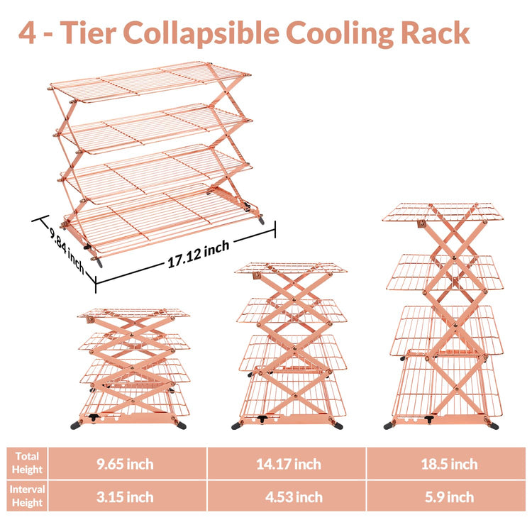 2/3/4-Tier Collapsible Cooling Rack with Adjustable 3 Setting Design Stackable Cooling Roasting Cooking for Cookies Baking - Copper Cooking Utensils