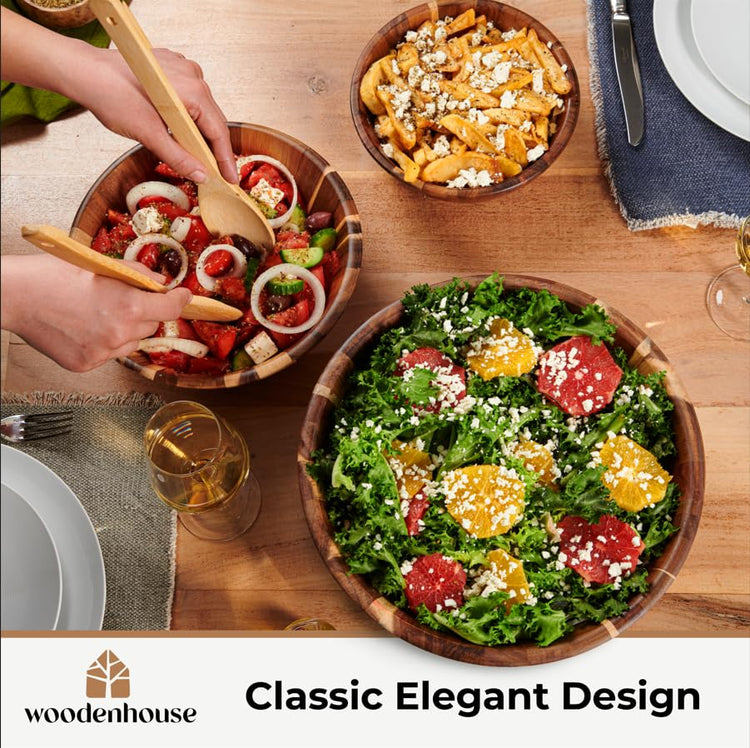 Wooden Salad Bowl Set of 3 (Round / 3 Piece)