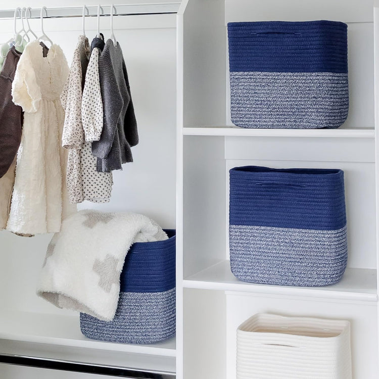 13 Inch Cube Storage Bins Cotton Rope Woven Baskets for Organizing 3 (3 Count)