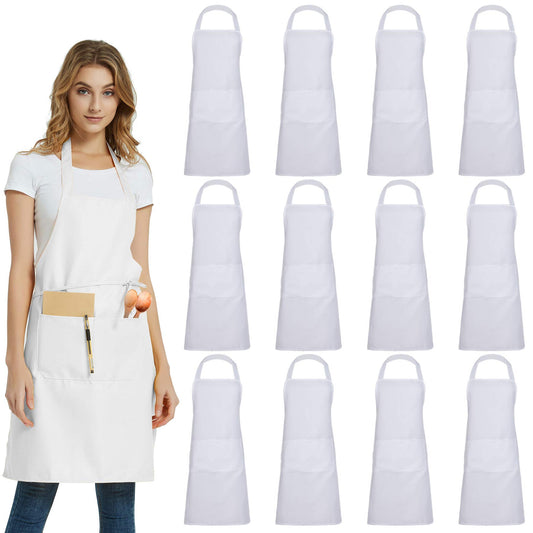 12 Pack Plain Bib Aprons with 2 Pockets (12 Count)