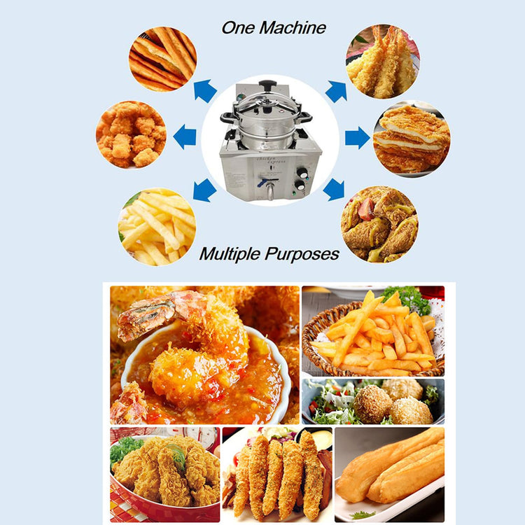 16L Commercial High Pressure Fried Chicken Stove Chicken Deep Fryer Electric Countertop Pressure Fryer with a Fitted Timer 110V 2.4KW