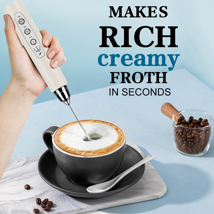 Milk Frother Wand Rechargeable Handheld Whisk Coffee 3 Speed Adjustable