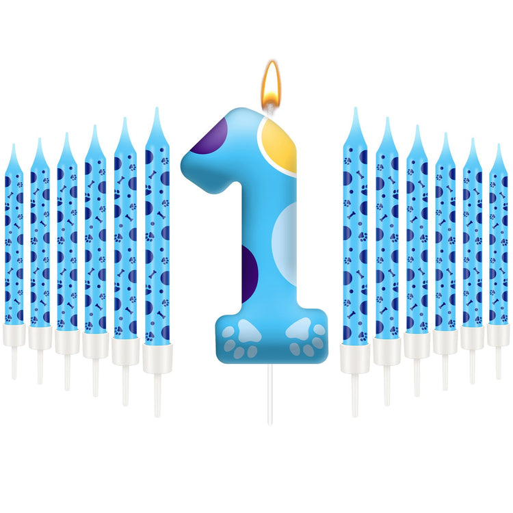13PCS Blue Dog Paw Birthday Candles Set Cake Topper Numeral Birthday Candles for Boy Girl Dog Paw Decoration (13 Count)