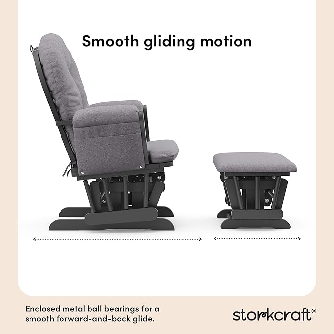 Storkcraft Premium Hoop Glider & Ottoman (Gray/Gray Swirl) — GREENGUARD Gold Certified Nursery Glider, Solid Wood Craftsmanship, Smooth-Gliding Nursery Chair and Ottoman, Award-Winning