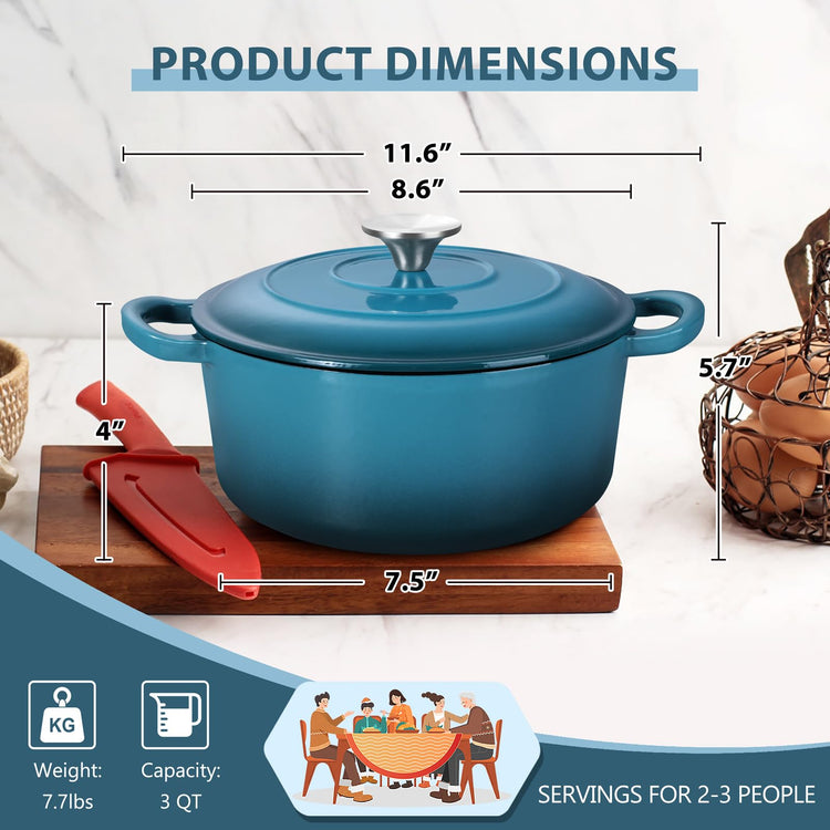 3 Qt Enameled Cast Iron Dutch Oven with Lid