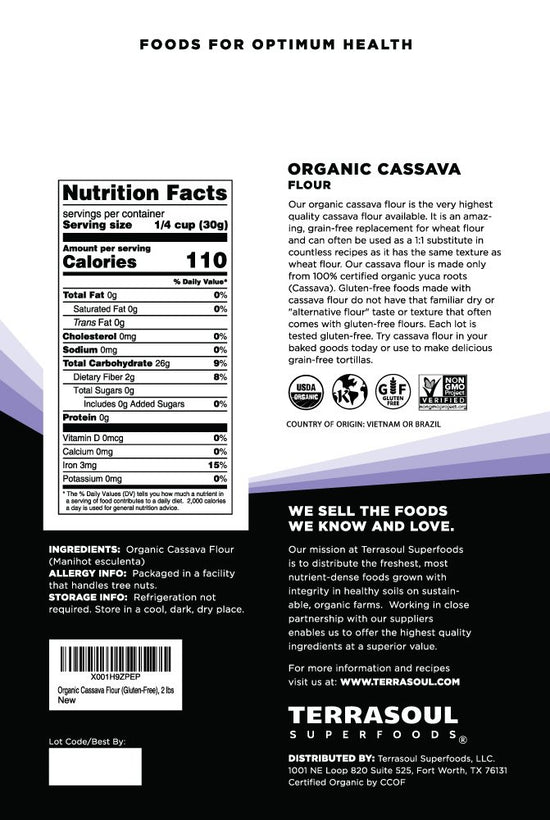 Terrasoul Superfoods Organic Cassava Flour, 2 Lbs - Tested Gluten-Free | Smooth Texture | Wheat Flour Substitute - Nestoria