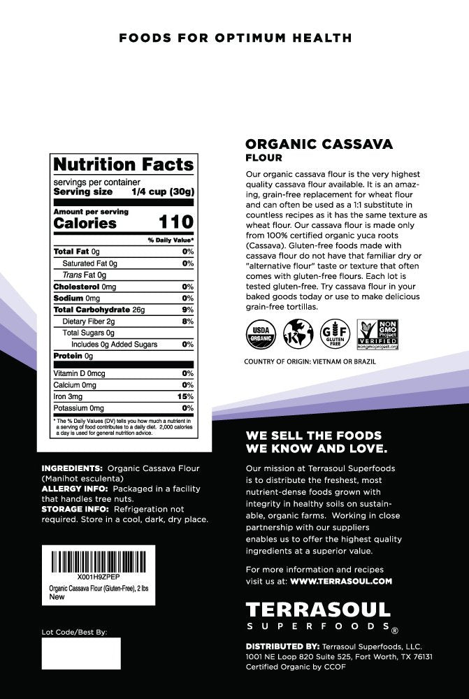 Terrasoul Superfoods Organic Cassava Flour, 2 Lbs - Tested Gluten-Free | Smooth Texture | Wheat Flour Substitute - Nestoria