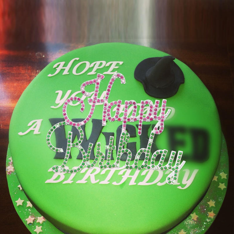 Happy Birthday Cake Topper Pink & Green Rhinestones Witch MovieThemed Cake Topper for Birthday Party Decorations