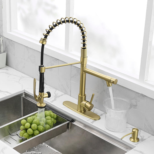 Commercial Kitchen Sink Faucet with Pull Down Sprayer Brushed Gold