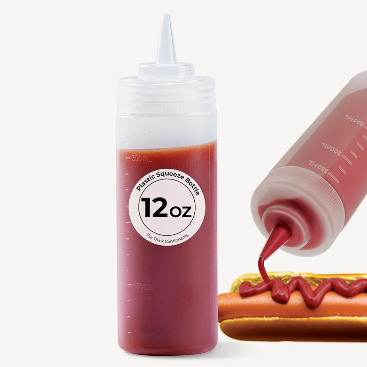 Restaurantware 12 Ounce Condiment Squeeze Bottle 1 With Lid Plastic Squeeze Bottle - Precison Dispensing Tip Flexible Clear Plastic Squeeze Bottle For Sauces For Sauces Spreads Or Condiments