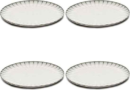 Serax Breakfast Plate | Inku Tableware van Sergio Herman | 4 Dessert Plates | Stoneware Dinnerware Set in white | luxury Dishware for Dinner at Home, Party, Cake, Christmas | Kitchen Sets