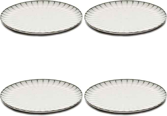 Serax Breakfast Plate | Inku Tableware van Sergio Herman | 4 Dessert Plates | Stoneware Dinnerware Set in white | luxury Dishware for Dinner at Home, Party, Cake, Christmas | Kitchen Sets