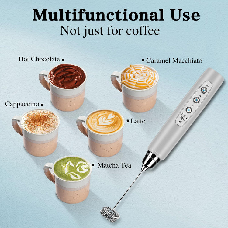 Milk Frother Wand Rechargeable Handheld Whisk Coffee 3 Speed Adjustable