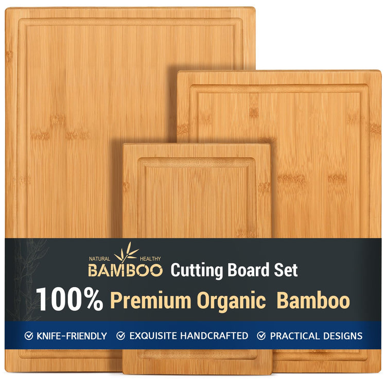3 piece Bamboo Cutting Boards for Kitchen (3 Count)