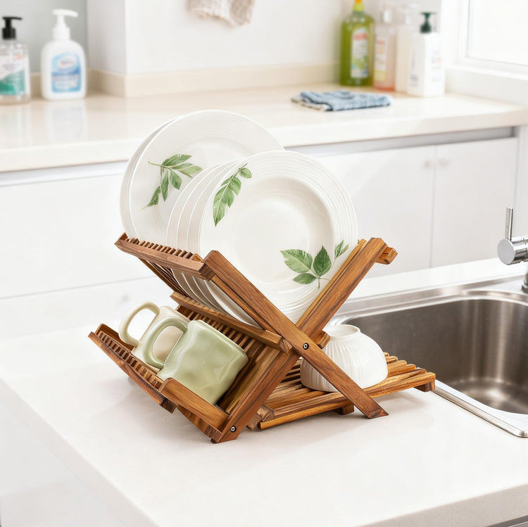 Teak Dish Drying Rack Collapsible