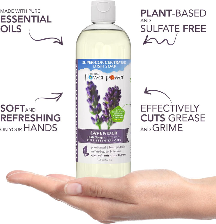 Liquid Dish Soap | Lavender 16 Fl Oz | Pack of 3 | Plant-Based & Scented w/ Pure Essential Oils | Natural Liquid Dishwashing Detergent | Sulfate-Free Kitchen Soap | Vegan