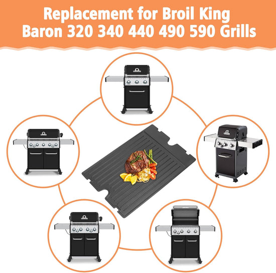 2-in-1 Reversible 17.48” x 12.48” Pre-Seasoned 11242 Cast Iron Griddle for Broil King Baron, Crown, Crown Pellet Series Grill, Flat Griddle Top Plate for Gas Stove/Charcoal/Electric/Propane/Gas Grill - Nestoria