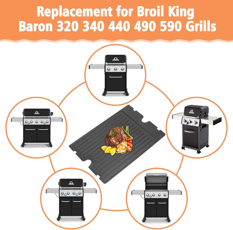 2-in-1 Reversible 17.48” x 12.48” Pre-Seasoned 11242 Cast Iron Griddle for Broil King Baron, Crown, Crown Pellet Series Grill, Flat Griddle Top Plate for Gas Stove/Charcoal/Electric/Propane/Gas Grill - Nestoria