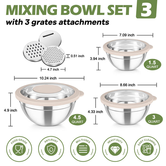 Mixing Bowls 3PCS Stainless Steel Serving Salad Bowls (3 Count)