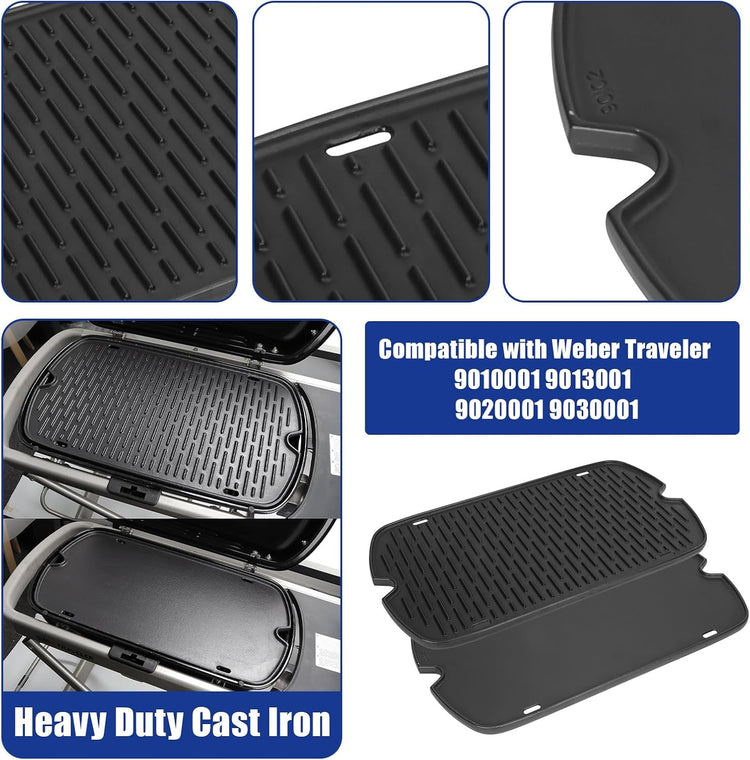 AJinTeby Cast Iron Griddle for Weber Traveler Portable Series Gas Grills Parts, Non-stick Griddle for Traveler Gas Grill, Camping Plate, for Weber Portable Grill Accessories with Carry Bag - Nestoria